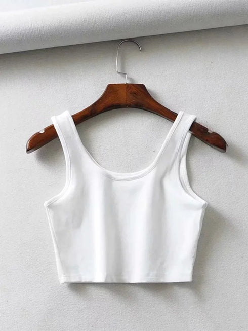 Chic Sleeveless Summer Crop Top with U Collar