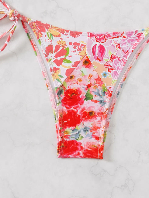 Floral Print Triangle Bikini Set with Brazilian Bottoms