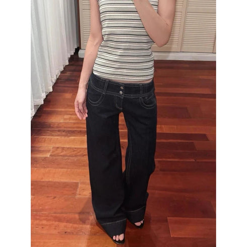 Women's Blue Baggy Straight Jeans