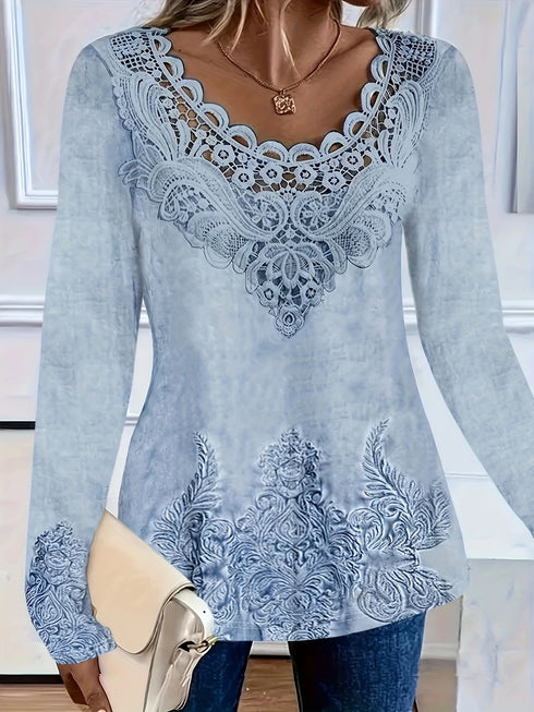 Plus Size Casual Long Sleeve T-Shirt in Blue