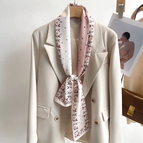 50 Color New Women Silk Printed Design Scarf Shawl Fashion Luxury Long Narrow Small Silk Scarves for Stylish Headbands and Headscarves