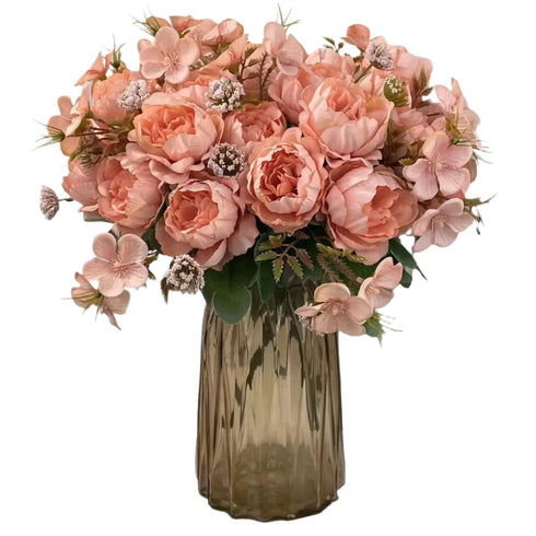 Simulated Peony Bouquet - Silk Artificial Flowers