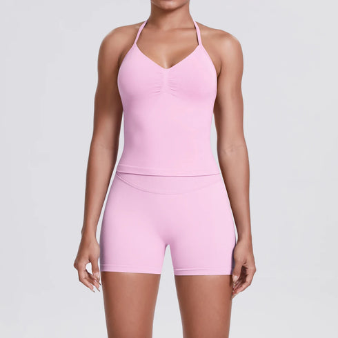 Yoga Shorts Set with Built-In Bra for Women