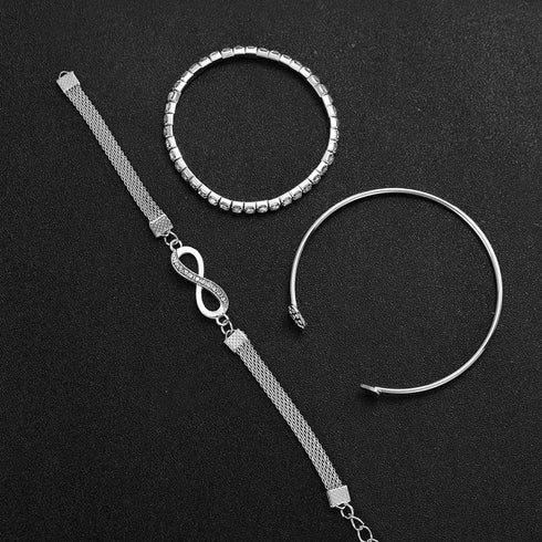 Silver Colour Stainless Steel Quartz Watch & Beads Set