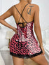 Lace Trim Leopard Print Backless Nightdress