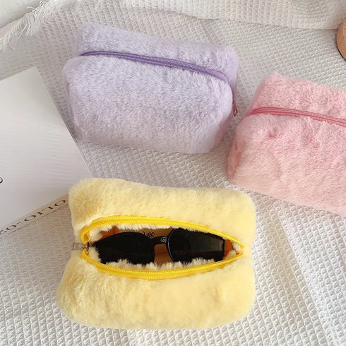 Plush Zipper Cosmetic Bag in Multiple Colours