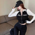Korean Retro High Neck Cropped Top with Zipper