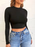 Solid Basic Long Sleeve Women's Crop Top