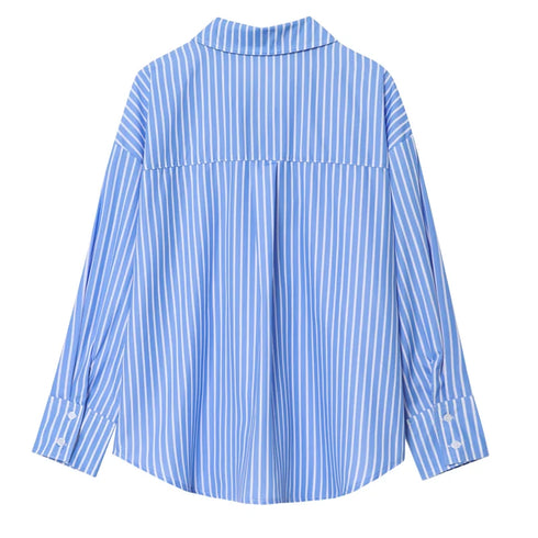 HXAO 2025 Shirts Blouses New Long Striped Shirt Women Long Sleeve Casual Shirts Large Tops Summer Plain Button Up Shirts 088