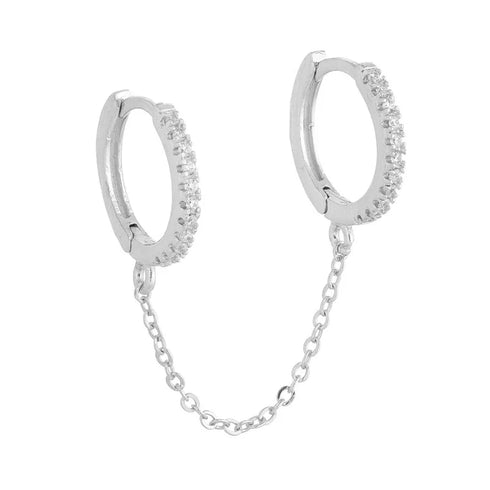 Stainless Steel Link Chain Hoop Earrings with Zirconia