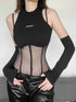 Black Mesh Patchwork Bodysuit for Women