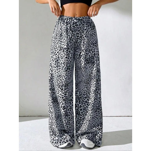 Plus Size Leopard Print Wide Leg Trousers