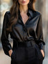 Elegant Satin Long Sleeve Blouse for Women Button-Up Collar Shirt Perfect for Casual or Professional Wear