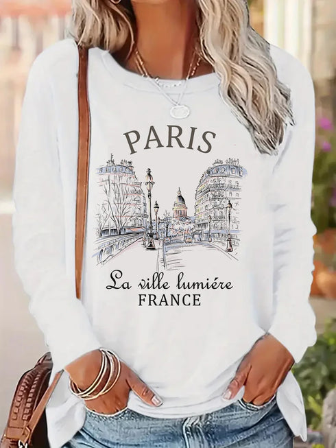 Paris Letter Print Long Sleeve T-Shirt