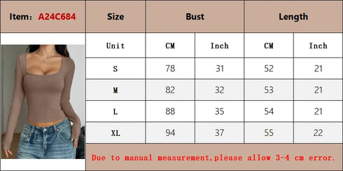 Hot Basic Square Neck Slim Women's Bottoming Clothing Casual Solid Long Sleeve Tops Versatile Fashion Multi-Color Blouse Gifts