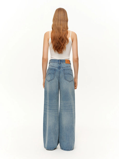 DUSHU Ripped Wide-Leg Denim Jeans