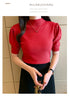 Women's Puff Sleeve Knitted Blouse with Half Turtleneck