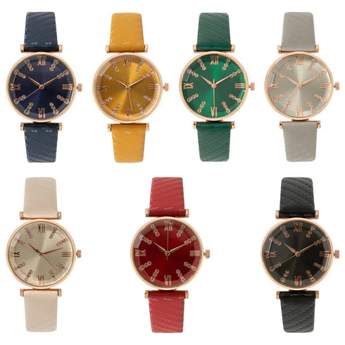 Luxury Ladies Diamond Roman Design Quartz Watch - Green Strap