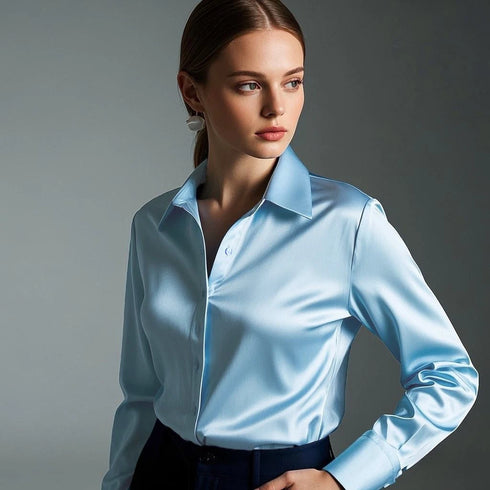Luxury Satin Finish Shirts And Blouses For Women Clothes Casual Top OL Long Sleeve Single Breasted Elegant French Solid Blouses
