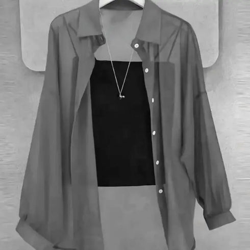 New Women's Shirt | Lightweight Breathable, Solid Color, Straight Button Placket, Lapel, Long-Sleeve, Outerwear & Sun-Protective