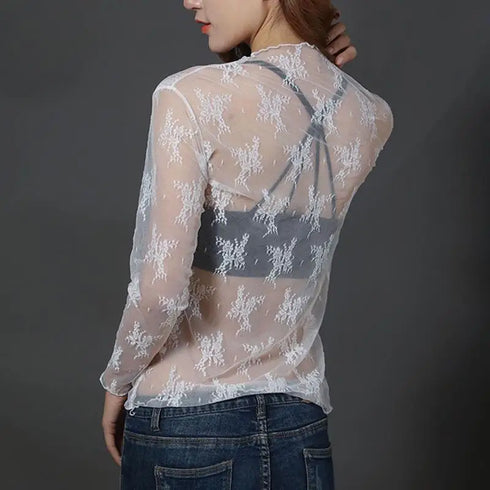 Lace Bottomed Long Sleeve Blouse Top
