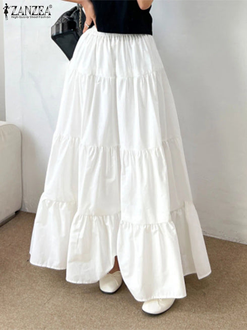 Korean Style Tiered Maxi Skirt with Elastic Waist