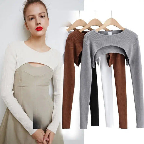 Long Sleeve O-Neck Crop Top for Women