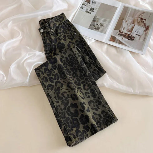 Slim Fit Leopard Print Thermal Jeans for Women