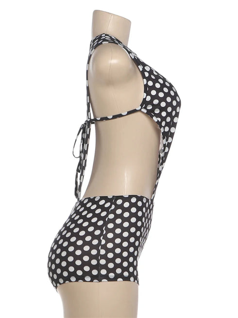 Polka Dot Print Bodysuit and Peach Shorts Set