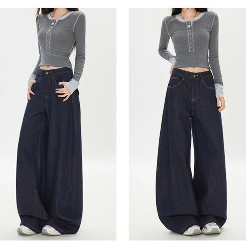 Girls High Waist Wide Leg Denim Jeans in Blue
