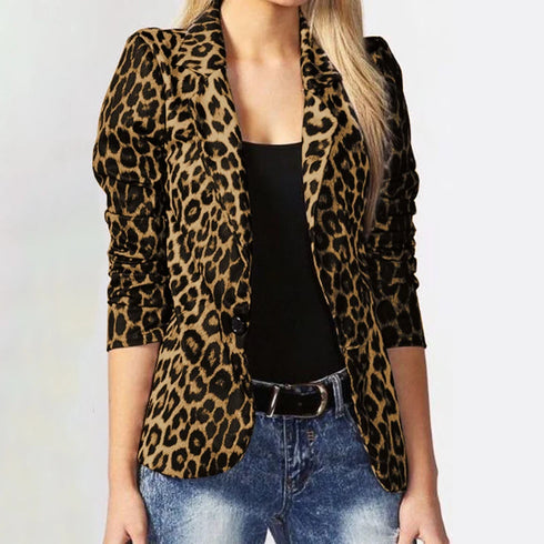ZANZEA Leopard Print Lightweight Blazer for Women