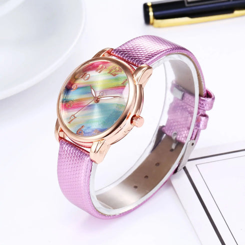 Women's Rainbow Leather Band Quartz Watch