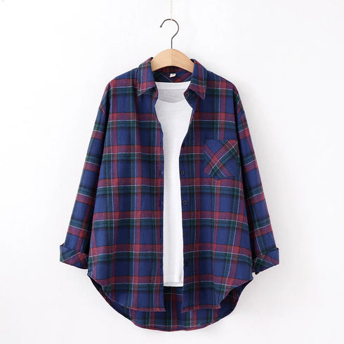 Plaid Flannel Shirt for Women - Casual Long Sleeve Top