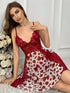 Lace Stitching Heart Bow Print Mesh Nightdress