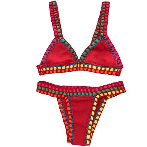 Women’s Boho Red Crochet Bikini Set