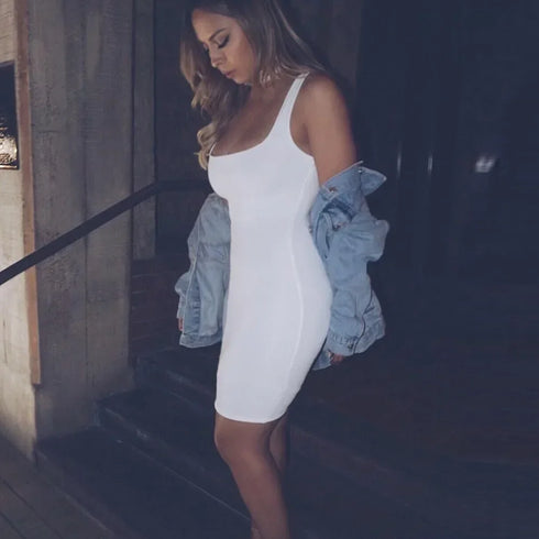 Square Neck Sleeveless Bodycon Mini Dress For Summer Fun