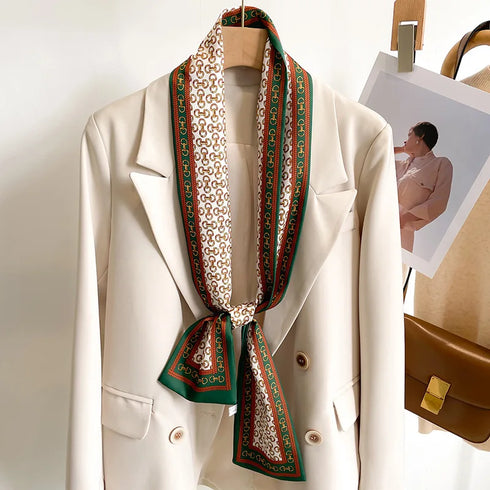 50 Color New Women Silk Printed Design Scarf Shawl Fashion Luxury Long Narrow Small Silk Scarves for Stylish Headbands and Headscarves