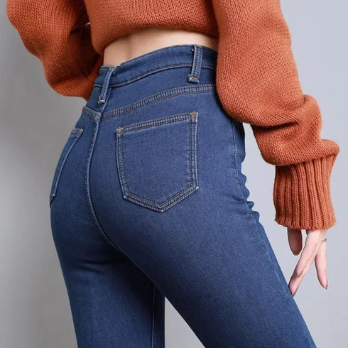 High Waist Thermal Denim Jeans for Women