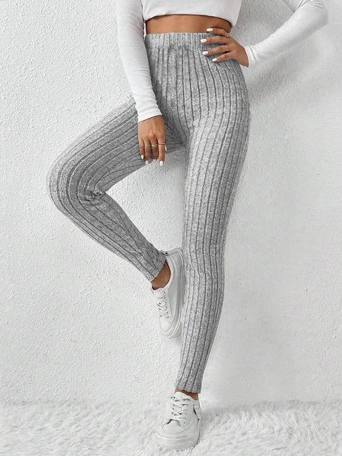 Stylish Ribbed Knitted Base Layer Leggings for Women