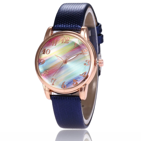 Women's Rainbow Leather Band Quartz Watch