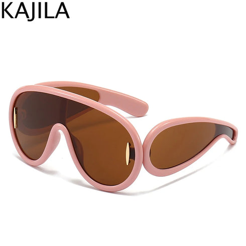 Oversized Wave Mask One-Piece Sunglasses for Women