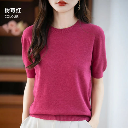 Merino Wool O-Neck Sweater for Women