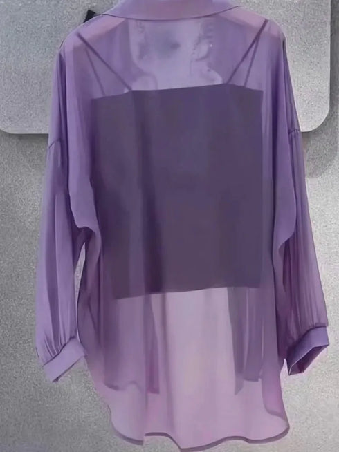 New Women's Shirt | Lightweight Breathable, Solid Color, Straight Button Placket, Lapel, Long-Sleeve, Outerwear & Sun-Protective