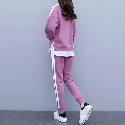 Women's Casual Loungewear Set - Long Sleeve Crop Top & Pants