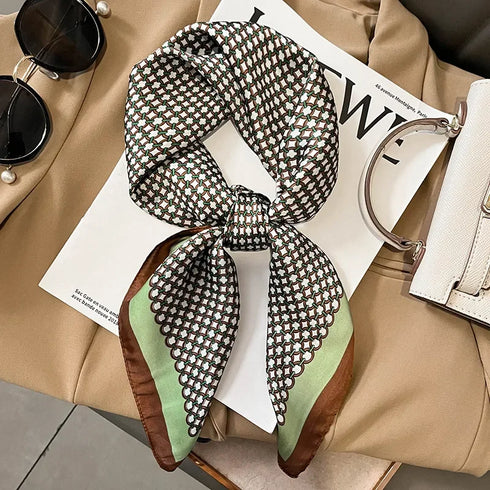 Luxury Design Print Silk Square Scarf Women Soft Satin Horse Hairband Neckerchief Office Hijab Headband Foulard Bag Ribbons Gift