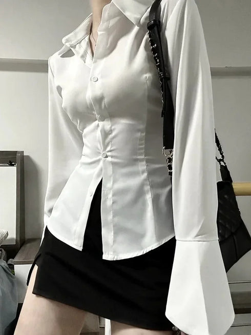 Slim Fit Flared Sleeve Women's Blouse