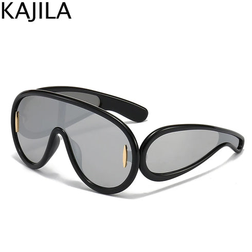 Oversized Wave Mask One-Piece Sunglasses for Women
