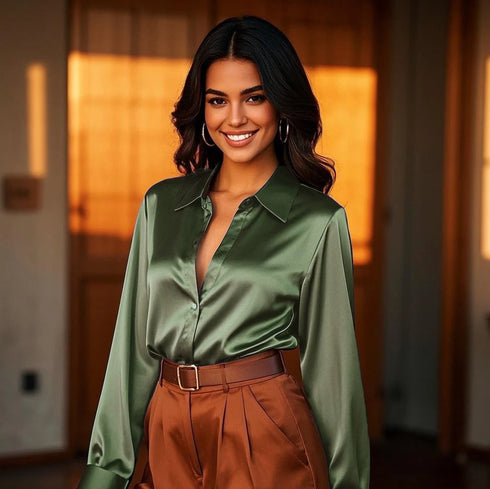 Luxury Satin Finish Shirts And Blouses For Women Clothes Casual Top OL Long Sleeve Single Breasted Elegant French Solid Blouses