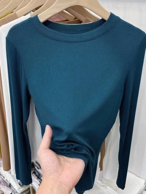 Slim Fit O-Neck Long Sleeve Top for Women