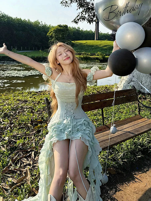 Weird Puss Y2K 3D Flowers 2-Piece Dress Set